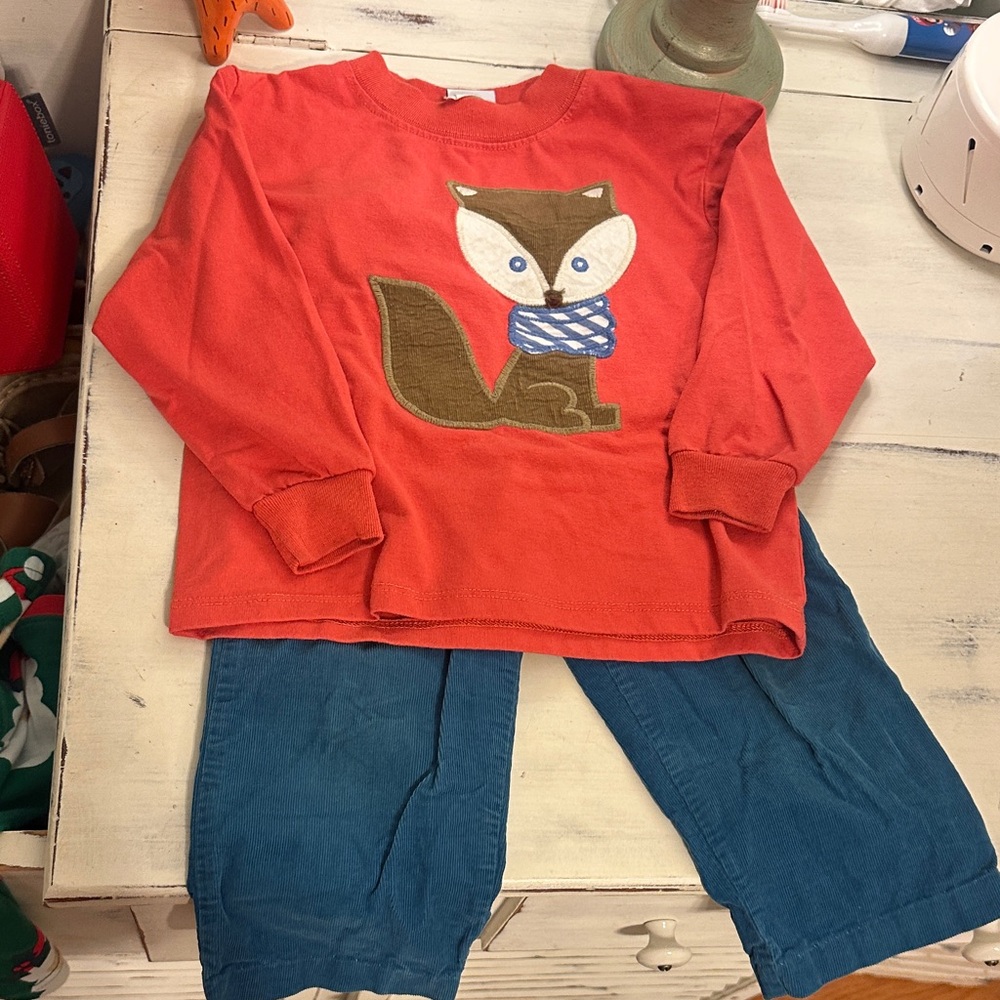 Kids Fox pant Set - Red and Blue